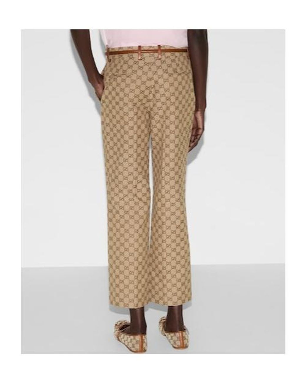 Gucci Natural Gg Canvas Trousers With Horsebit