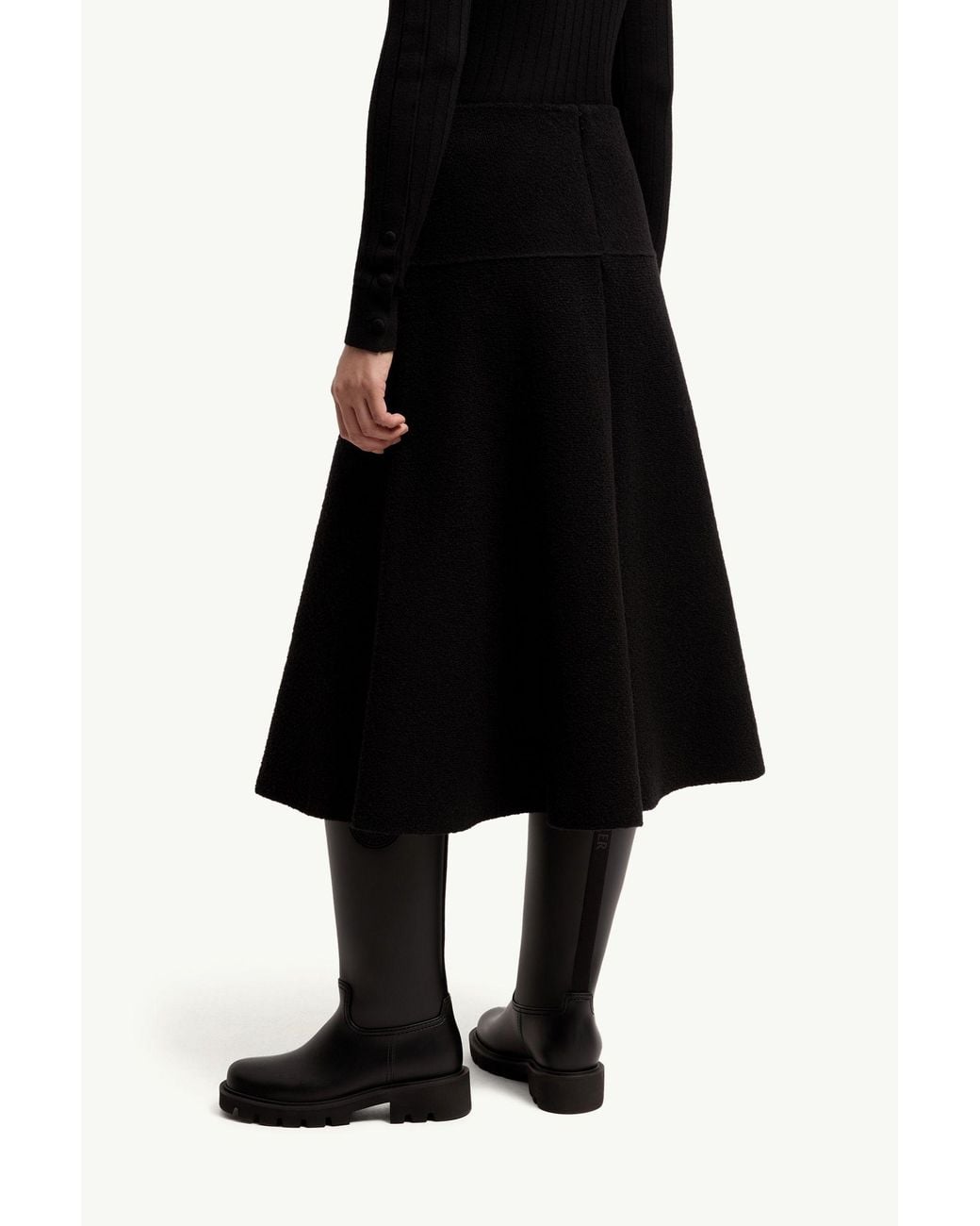 Moncler Black Bouclé Wool Blend Midi Skirt