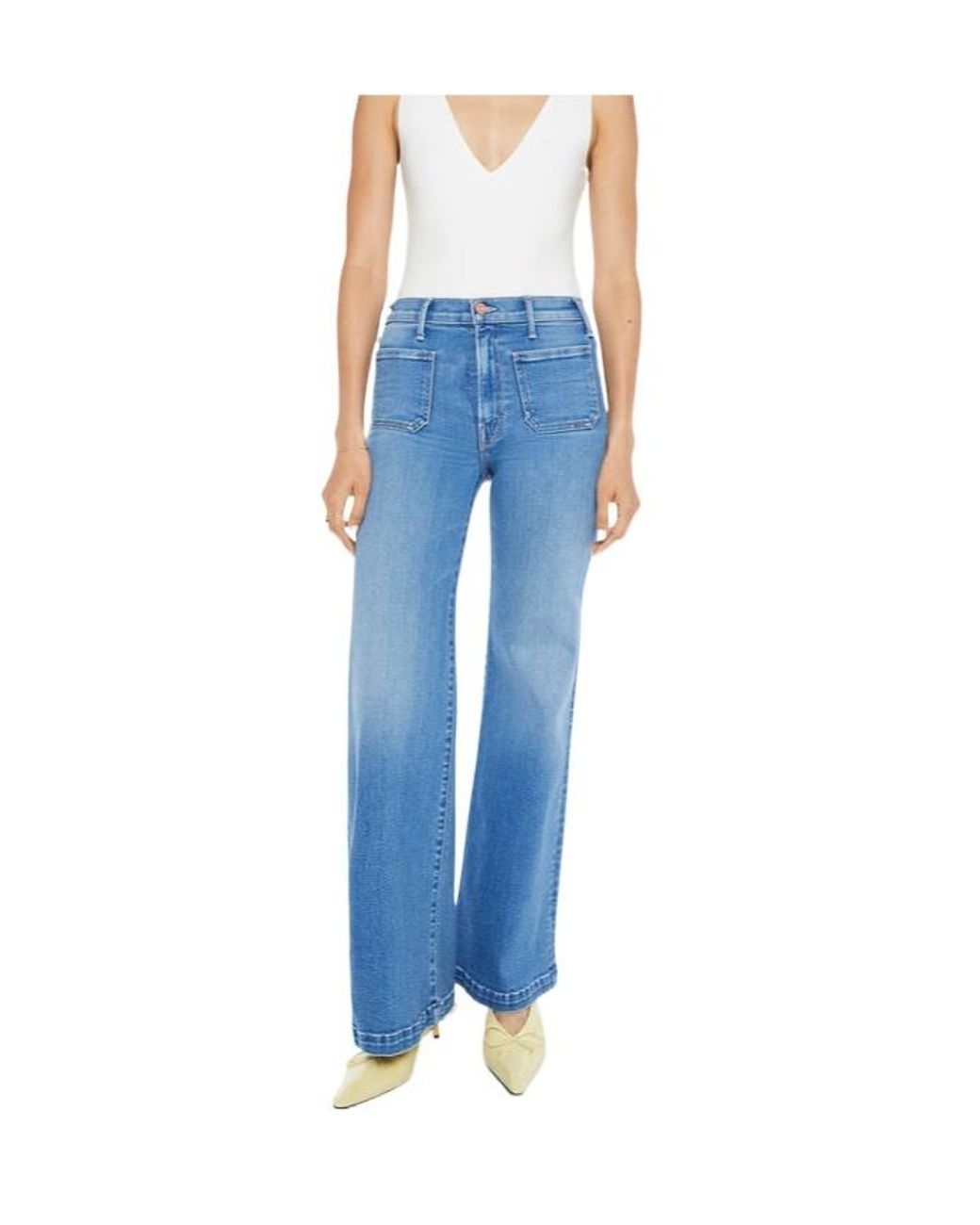 Mother Blue The Hustler Roller Patch Pocket Sneak Jeans