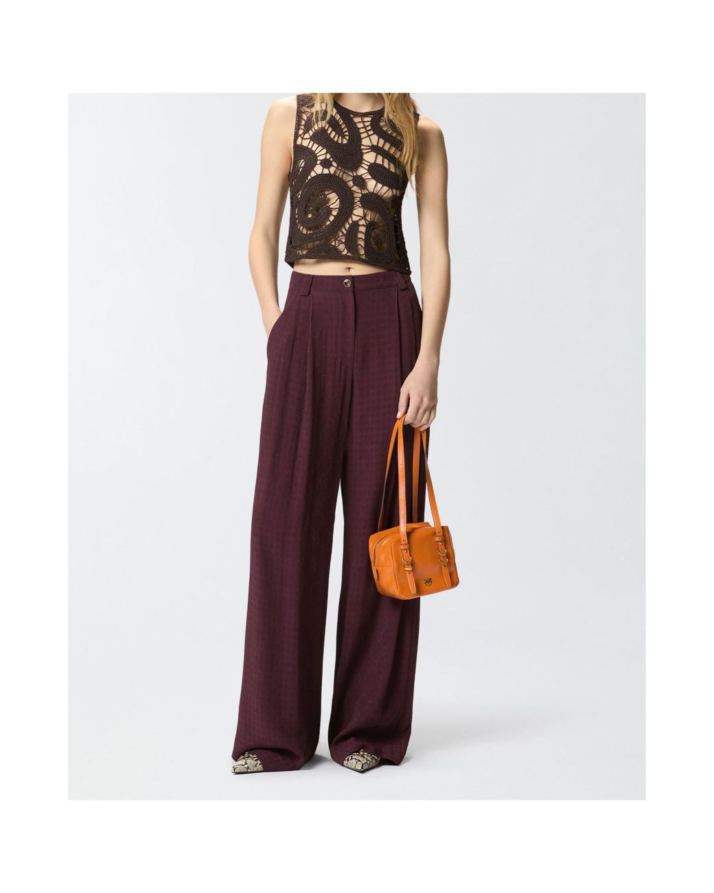 Pinko Black Geometric Crocheted Sleeveless Top