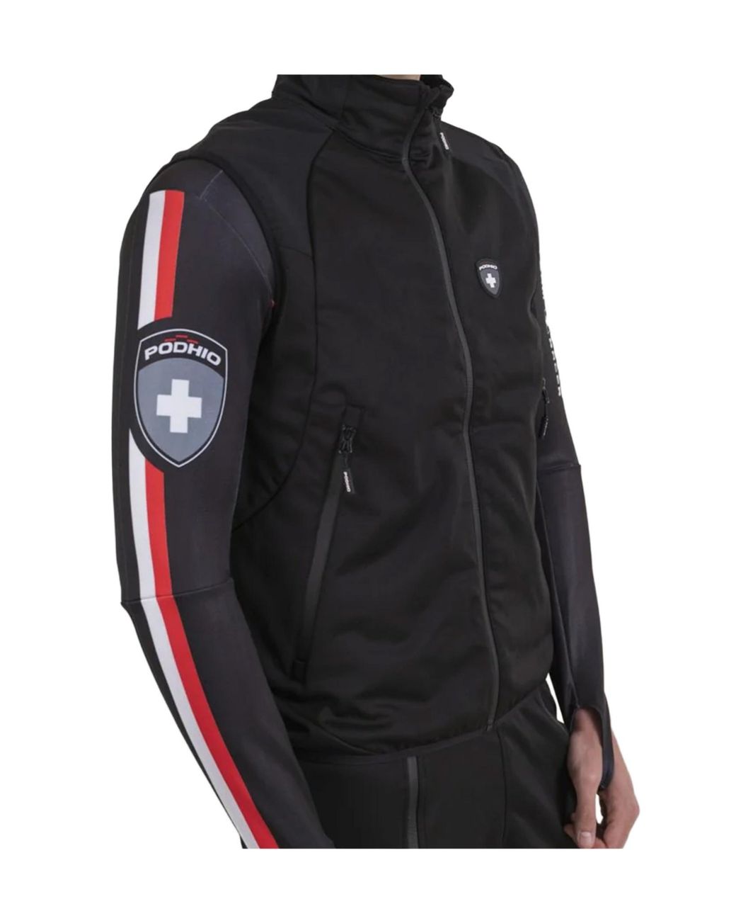 PODHIO Black Logo-Print Zip-Up Gilet for men