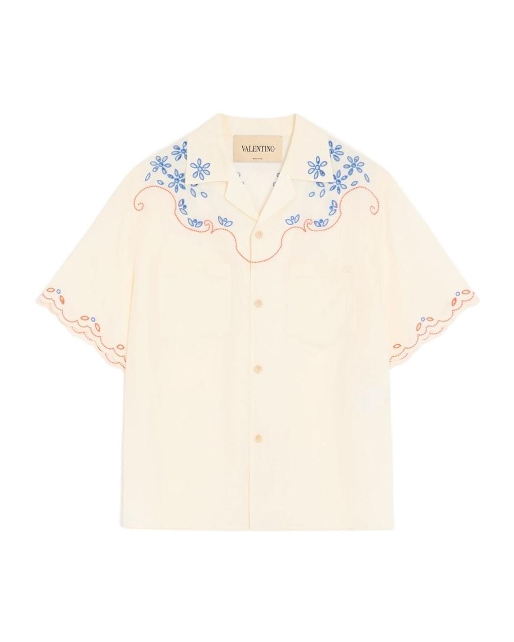 Valentino White Embroidered Button-Up Bowling Shirt for men