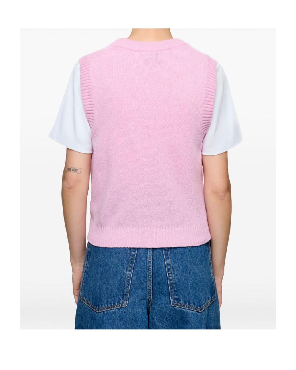 Ganni Pink Graphic Intarsia Knitted Top