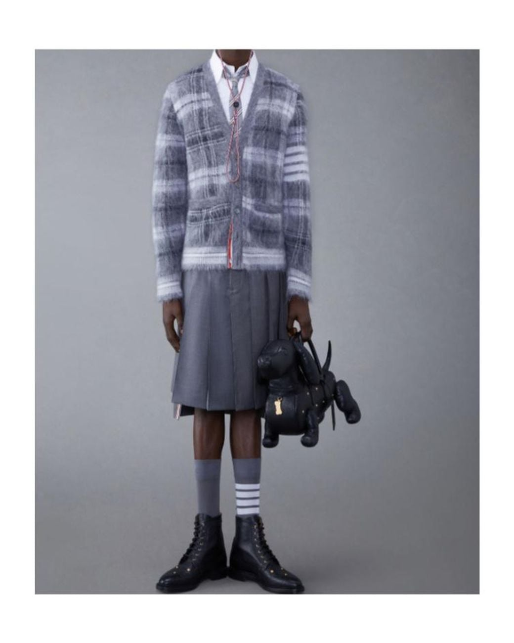 Thom Browne Blue Textured Tartan Pattern Cardigan for men
