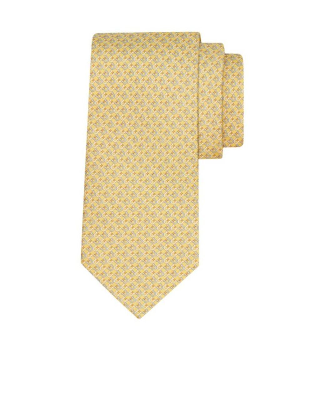 Ferragamo Yellow Gancini Square Print Silk Tie for men