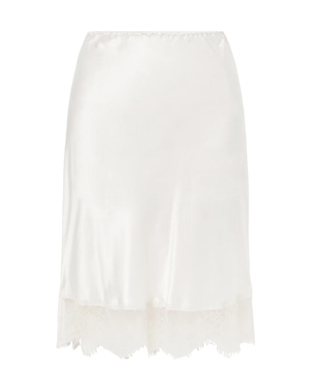 Carine Gilson White Lace-Trimmed Silk-Satin Midi Skirt