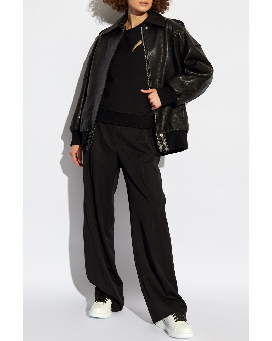 McQueen Black Zipped Leather Jacket