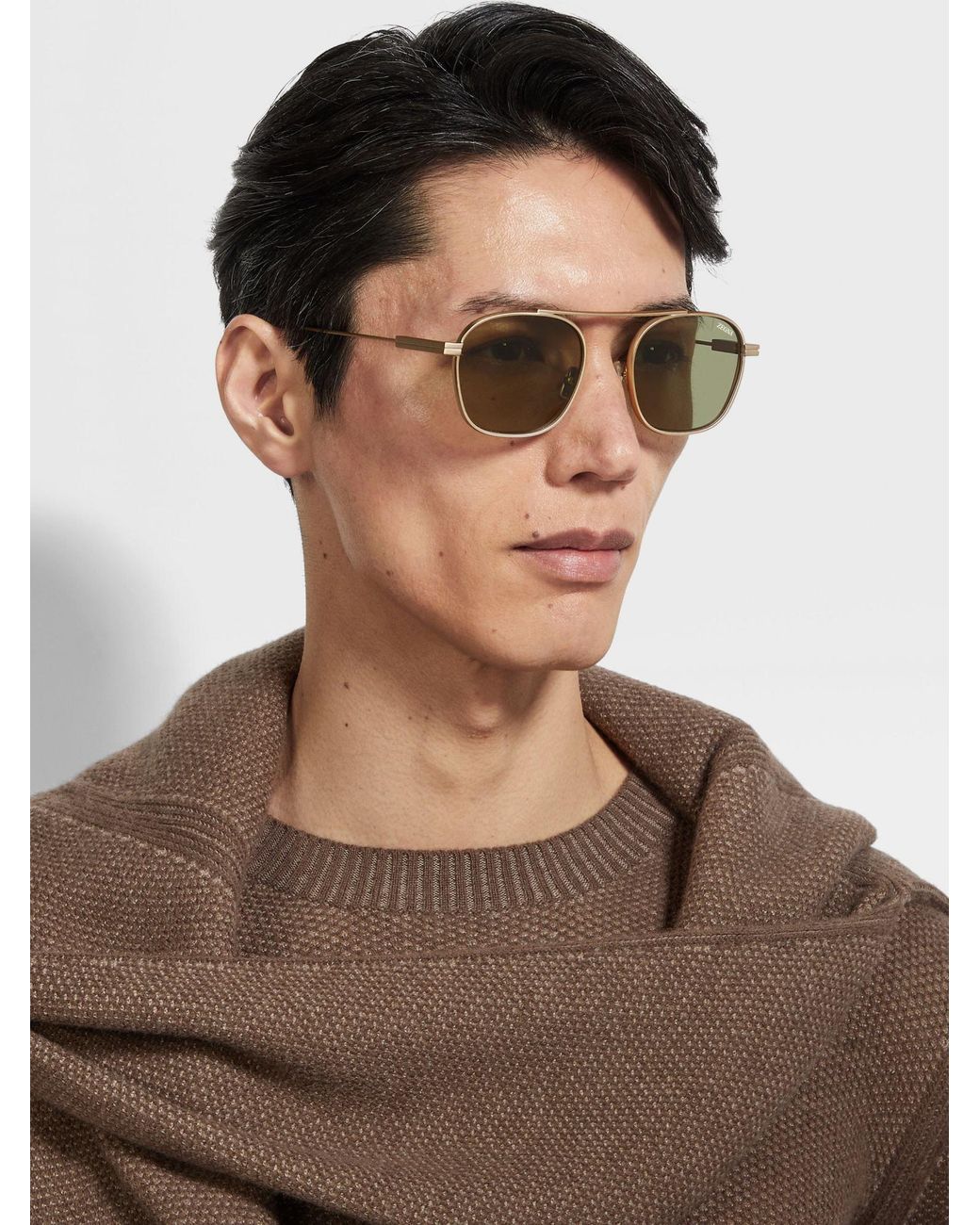 Zegna Metallic Pilot Frame Sunglasses for men