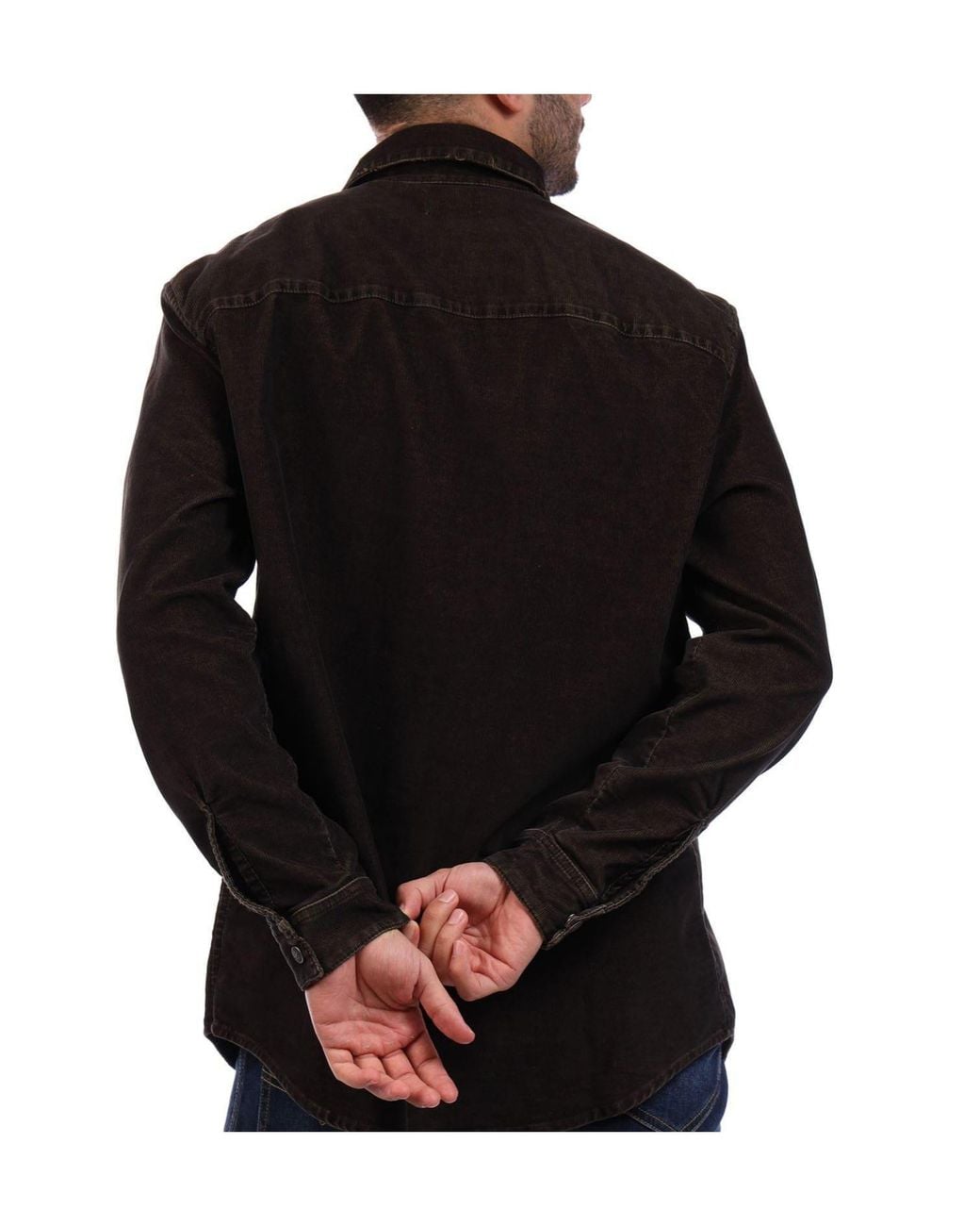 DIESEL Black Point Collar Corduroy Long Sleeve Shirt for men