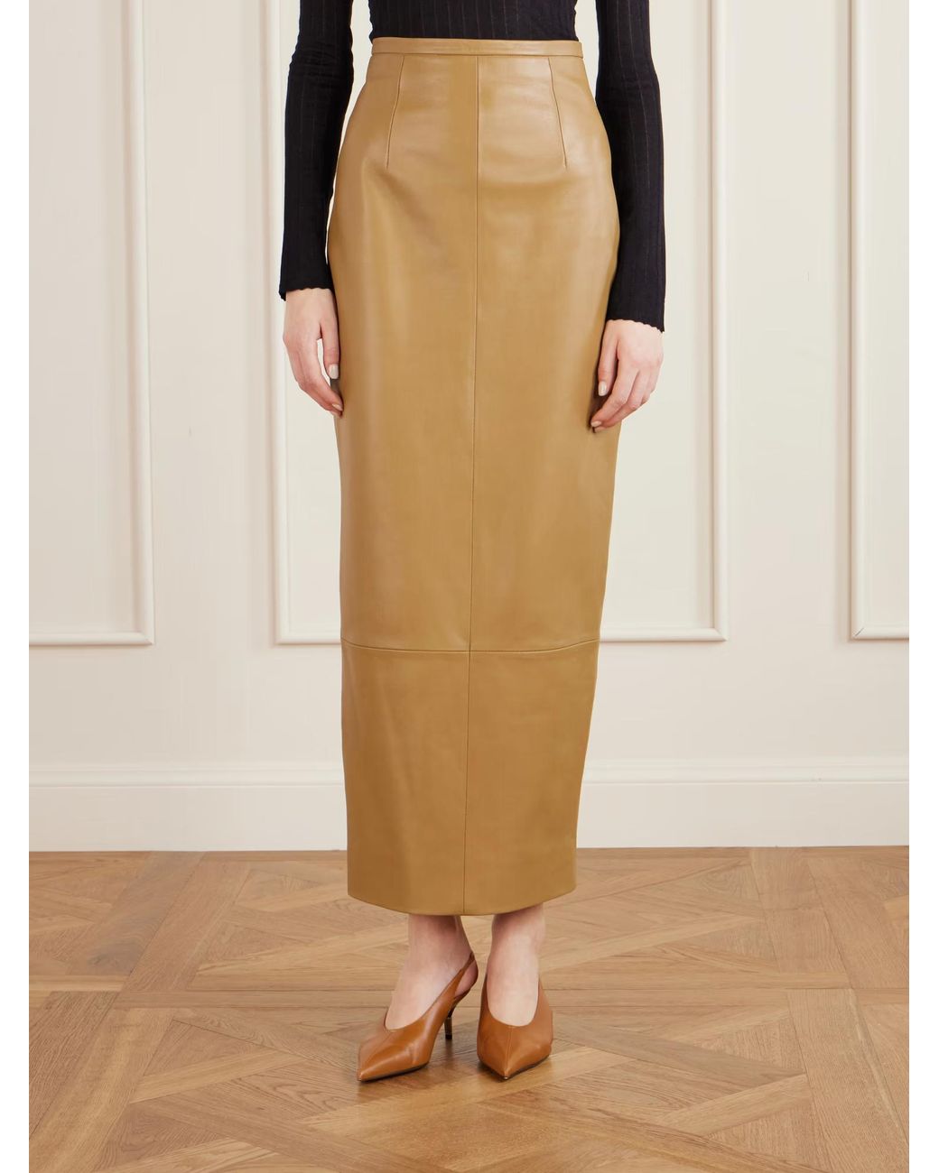 Khaite Natural Winton Patchwork Leather Midi Skirt