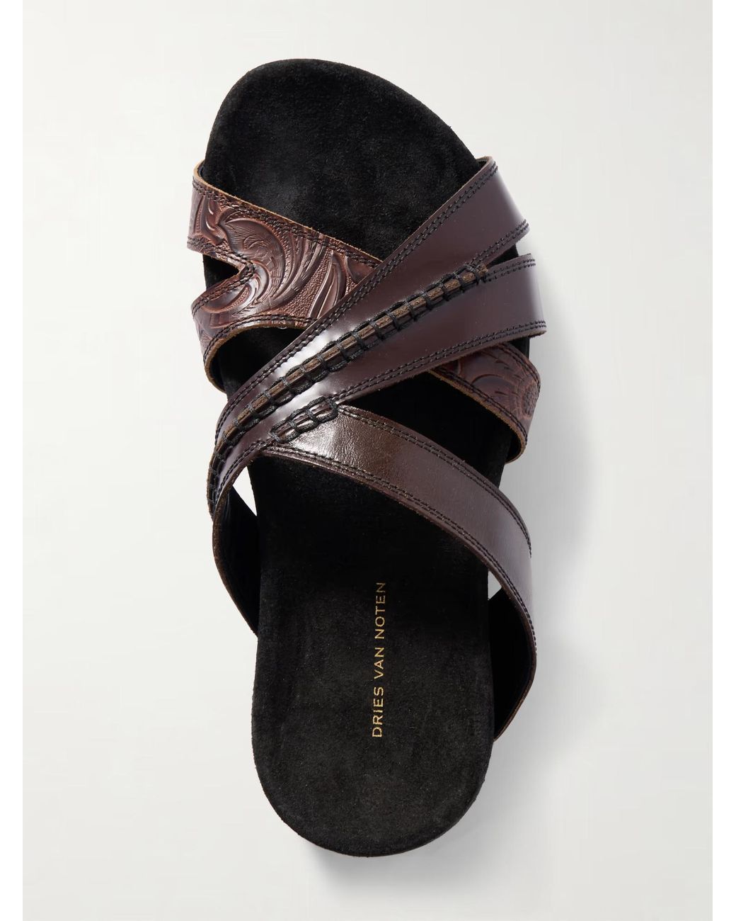 Dries Van Noten Brown Embossed Leather Sandals