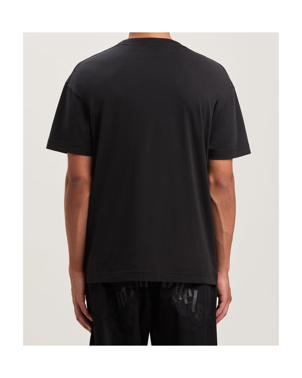 Palm Angels Black Curved Logo Printed Crewneck T-Shirt for men