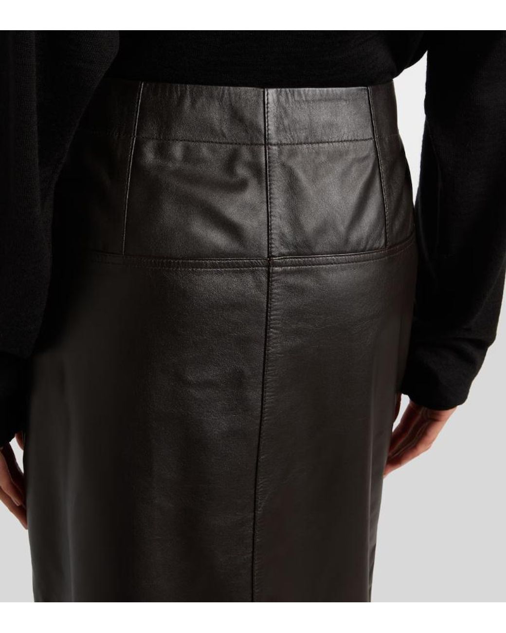 Lemaire Black Leather Midi Skirt