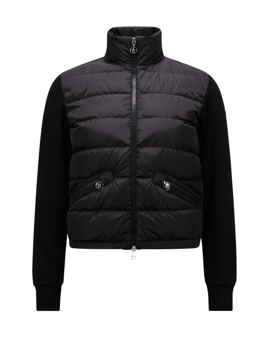 Moncler Panelled Zip-Up Puffer Jacket in Black | Lyst