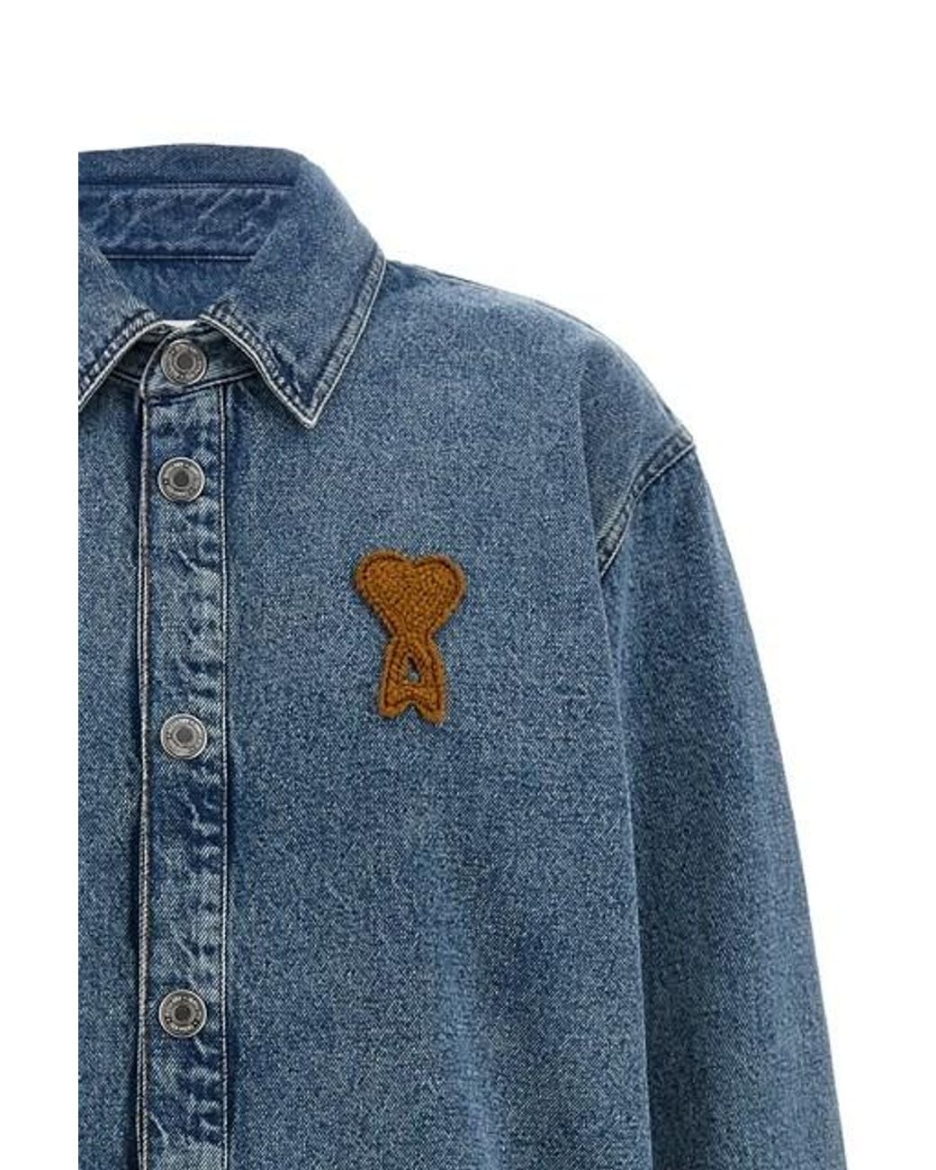 AMI Blue Ami Long Sleeved Denim Overshirt for men