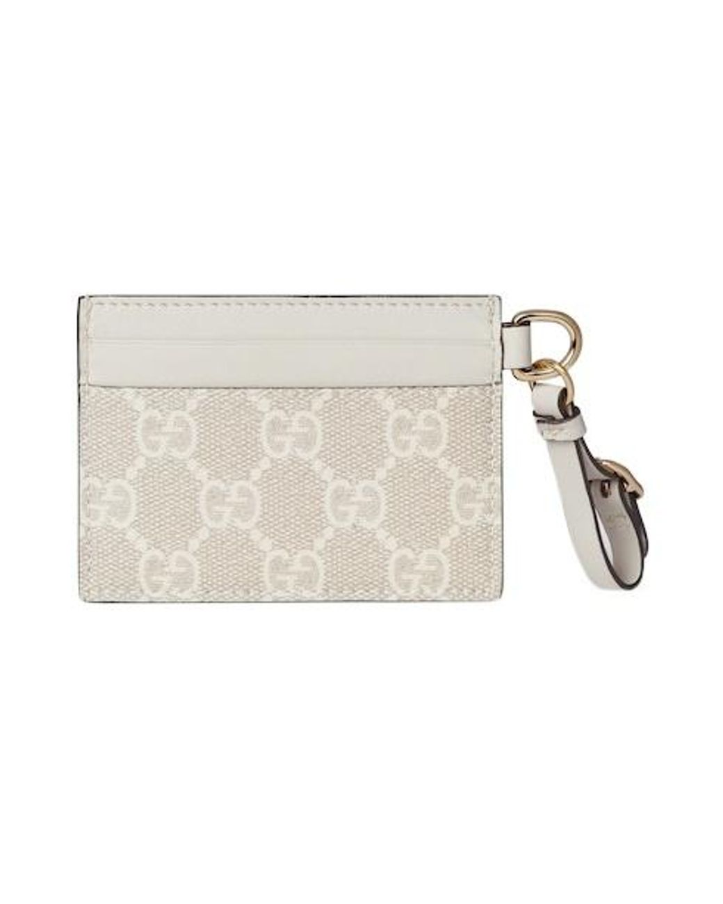 Gucci White Gg Emblem Card Case With Strap