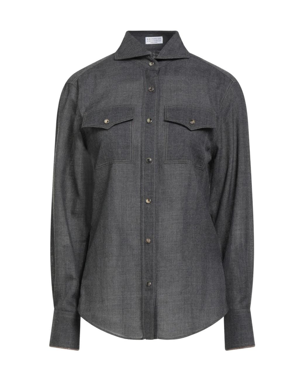 Brunello Cucinelli Gray Solid Colour Shirts Blouses