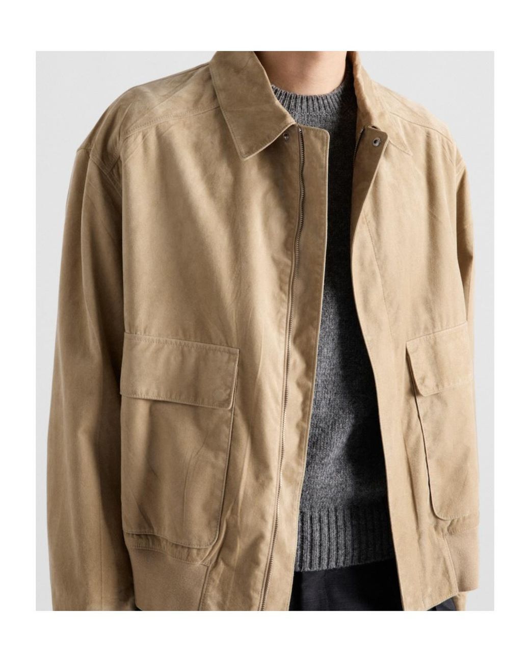 Prada Natural Suede And Cotton Bomber Jacket for men