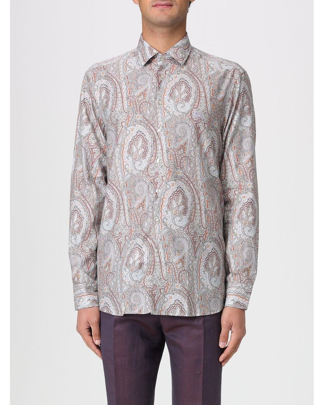 Etro Brown Floral Paisley Long-Sleeved Shirt for men
