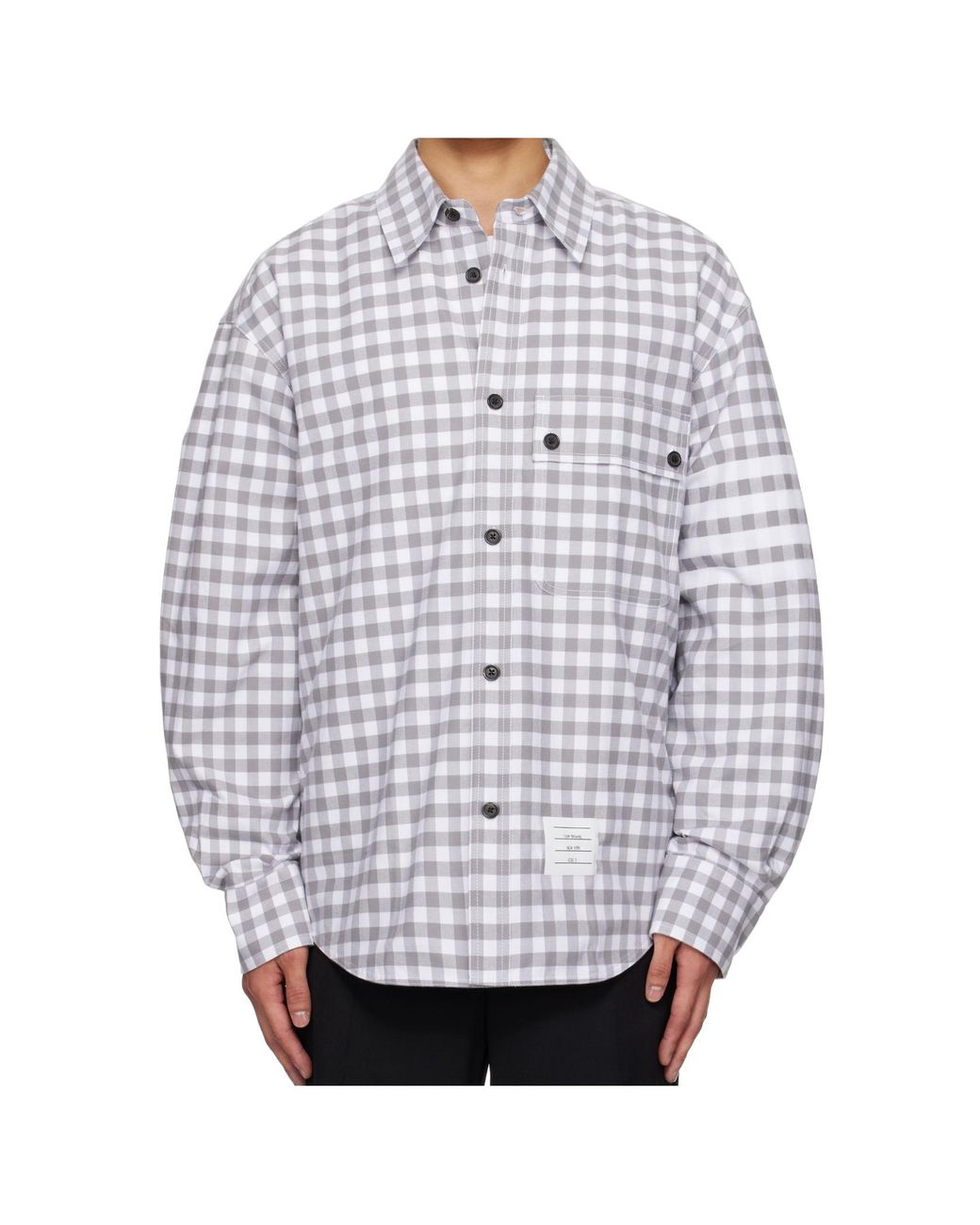 Thom Browne Gray Gingham-Pattern Buttoned Shirt for men