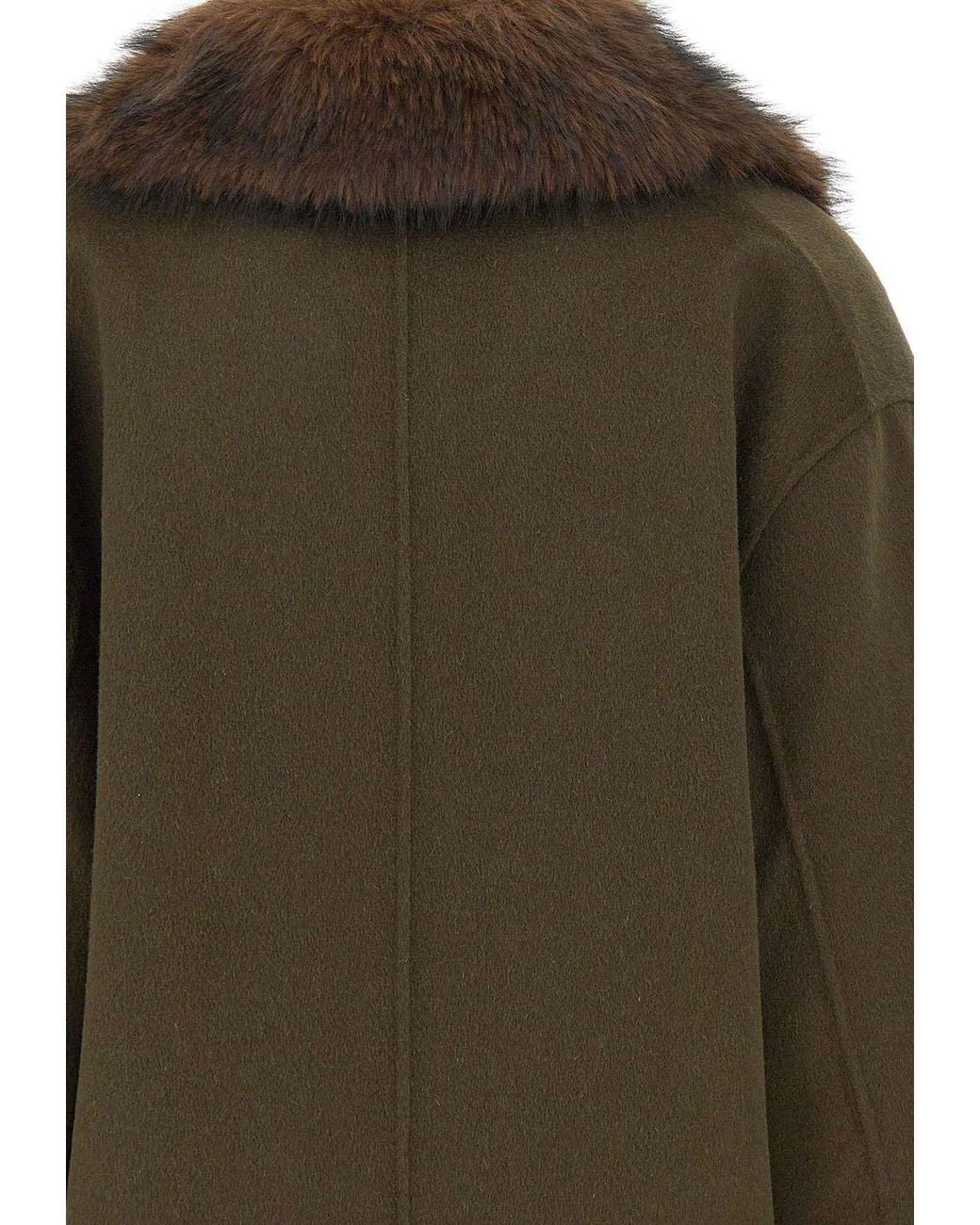 Kaos Green Double-Breasted Faux Fur Collar Jacket