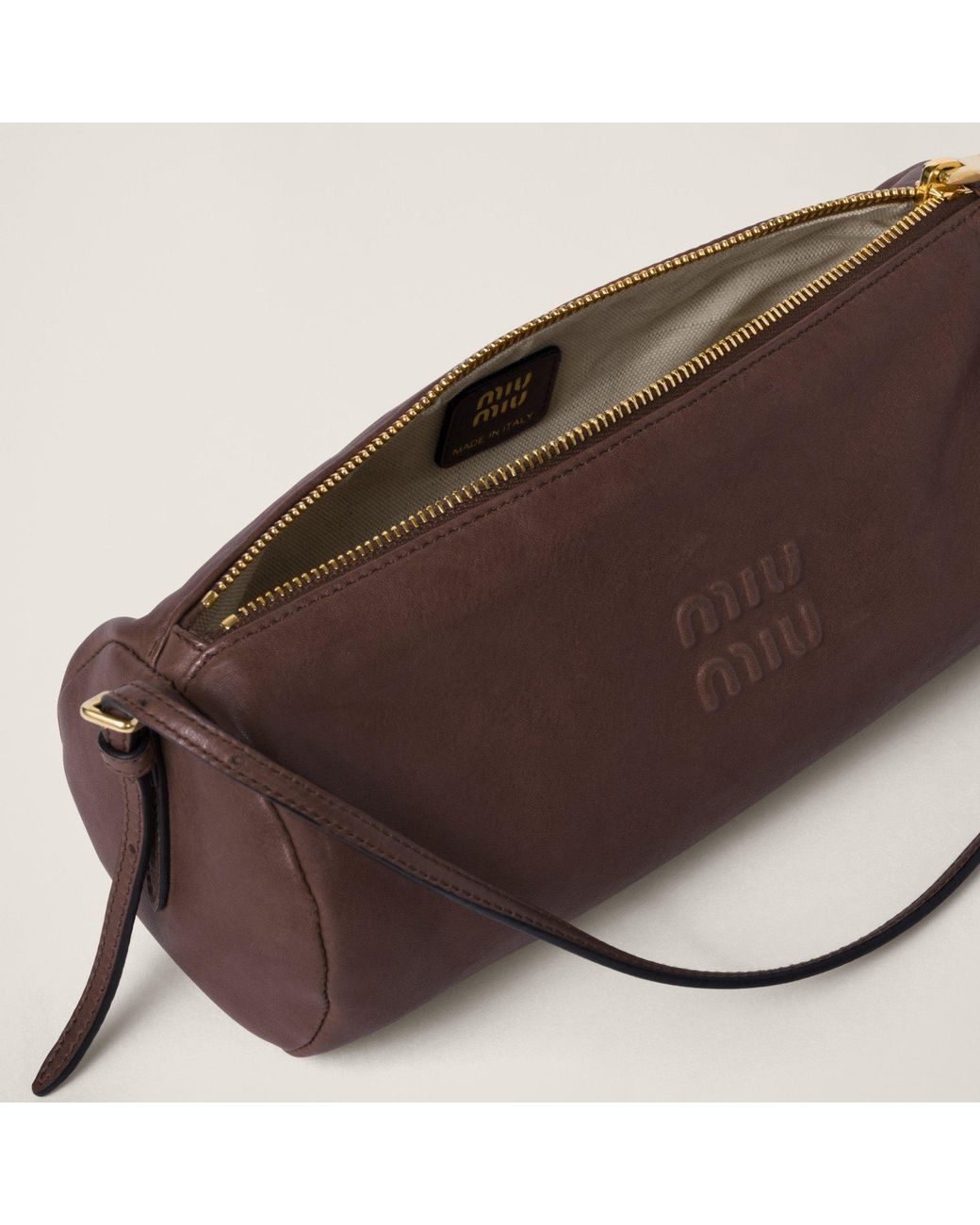 Miu Miu Brown Logo-Embossed Leather Pouch