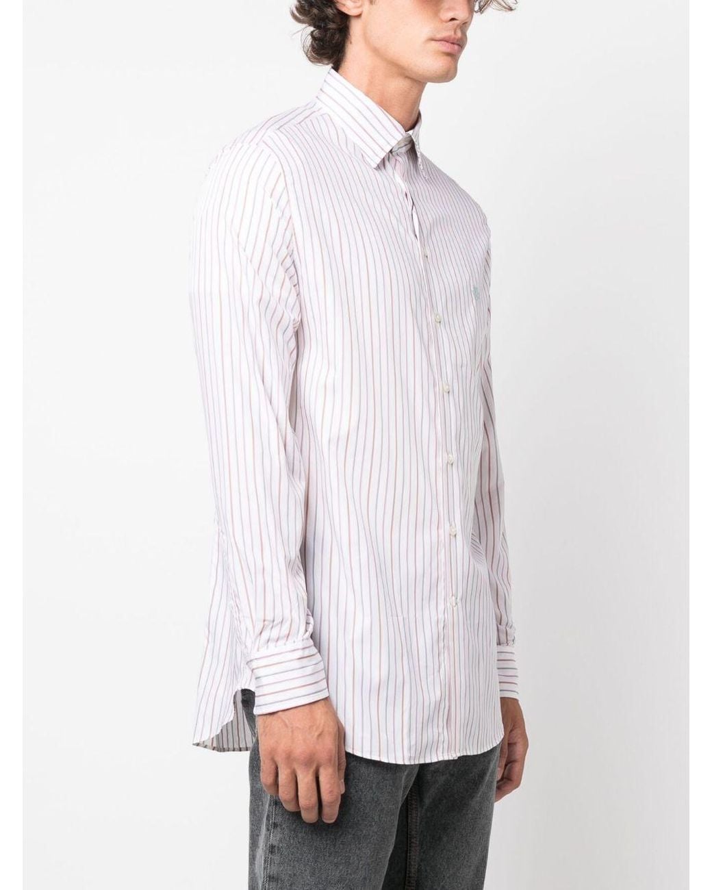 Etro White Logo-Embroidered Striped Shirt for men