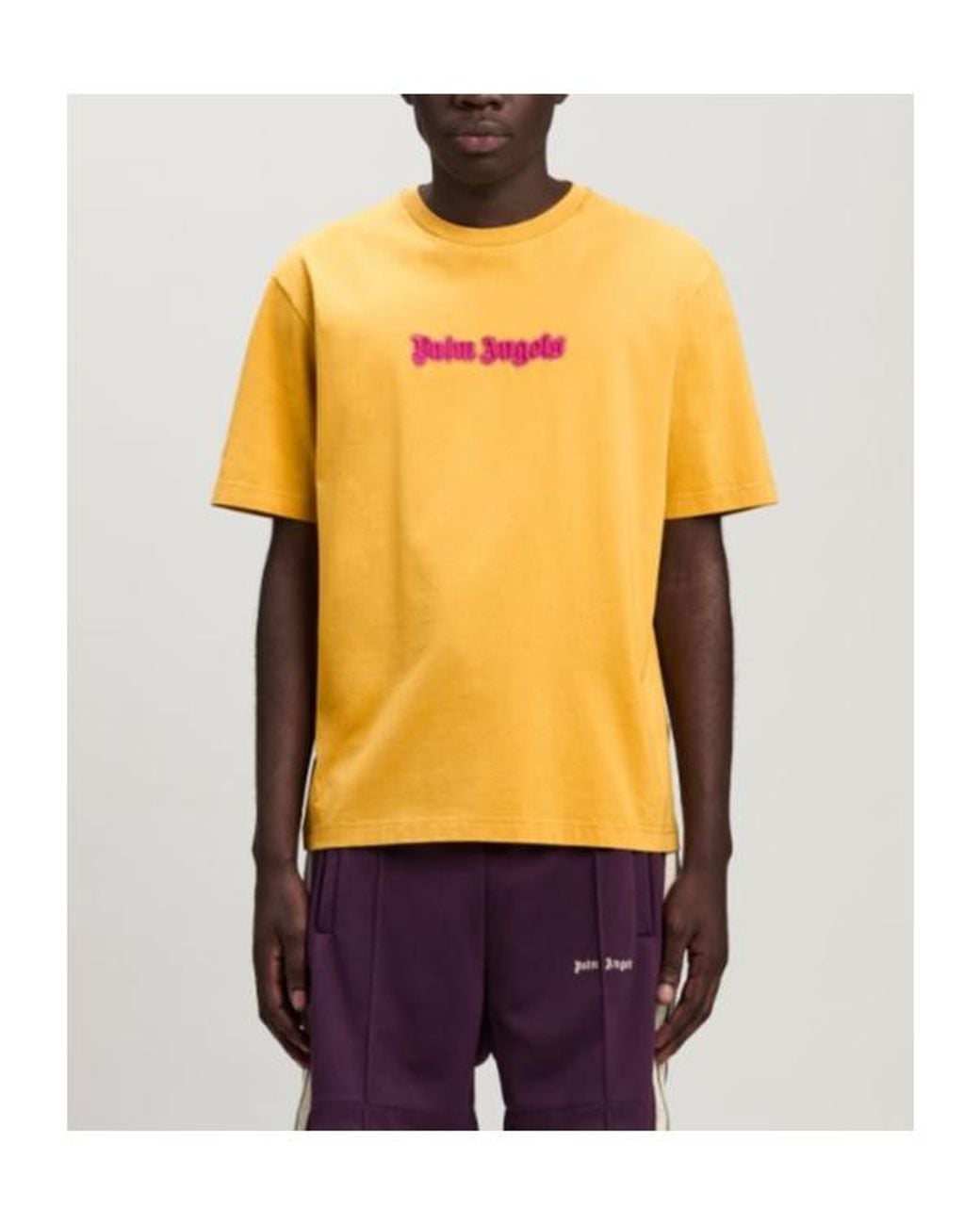Palm Angels Yellow Logo-Print Cotton T-Shirt for men