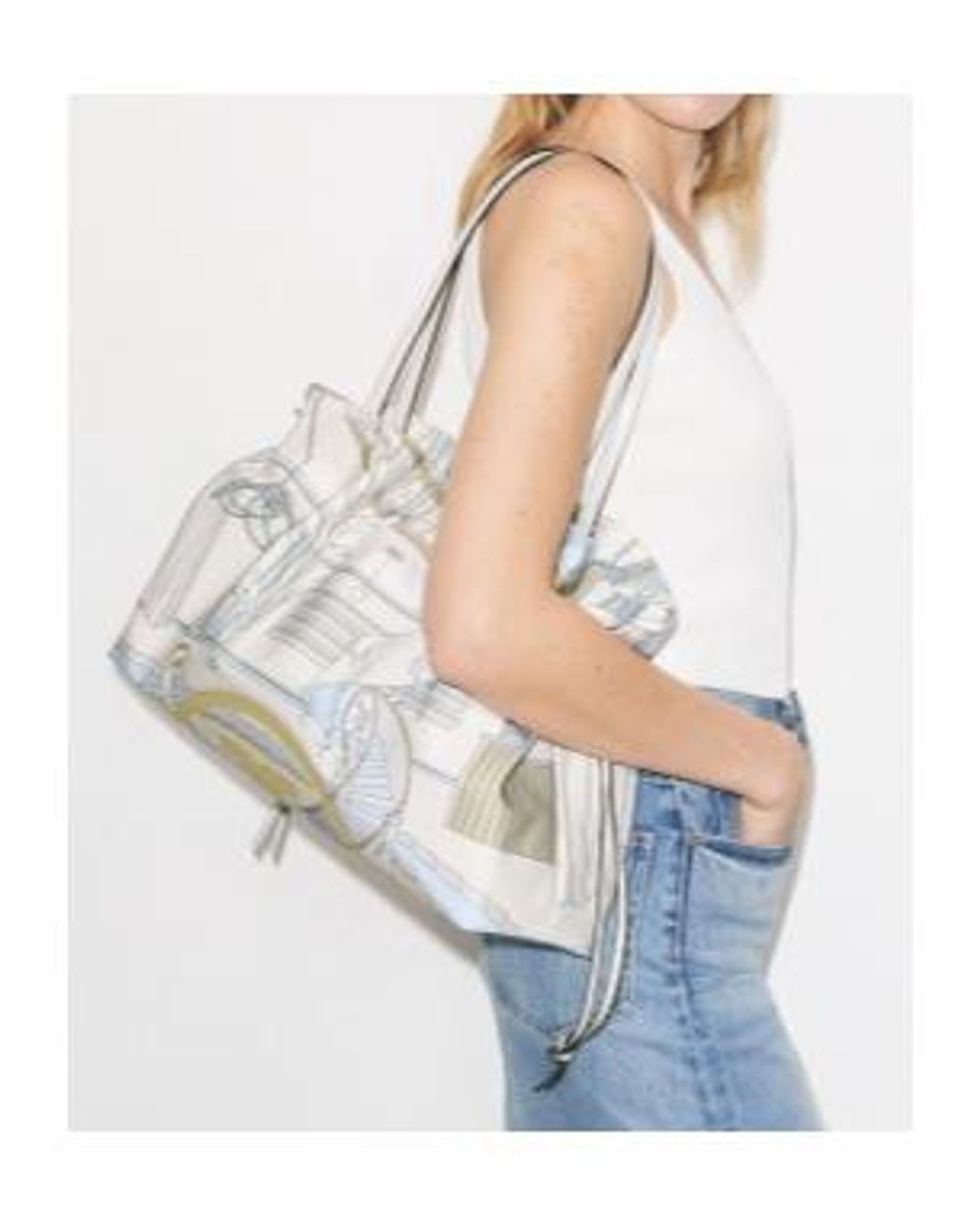 Tory Burch White Large Ella Drawstring Tote Bag