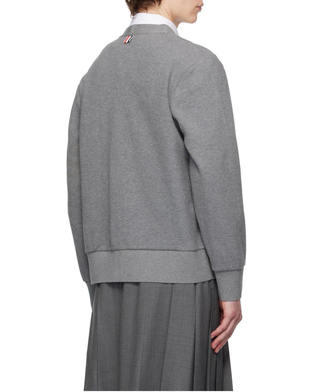 Thom Browne Gray V-Neck Cotton Cardigan for men