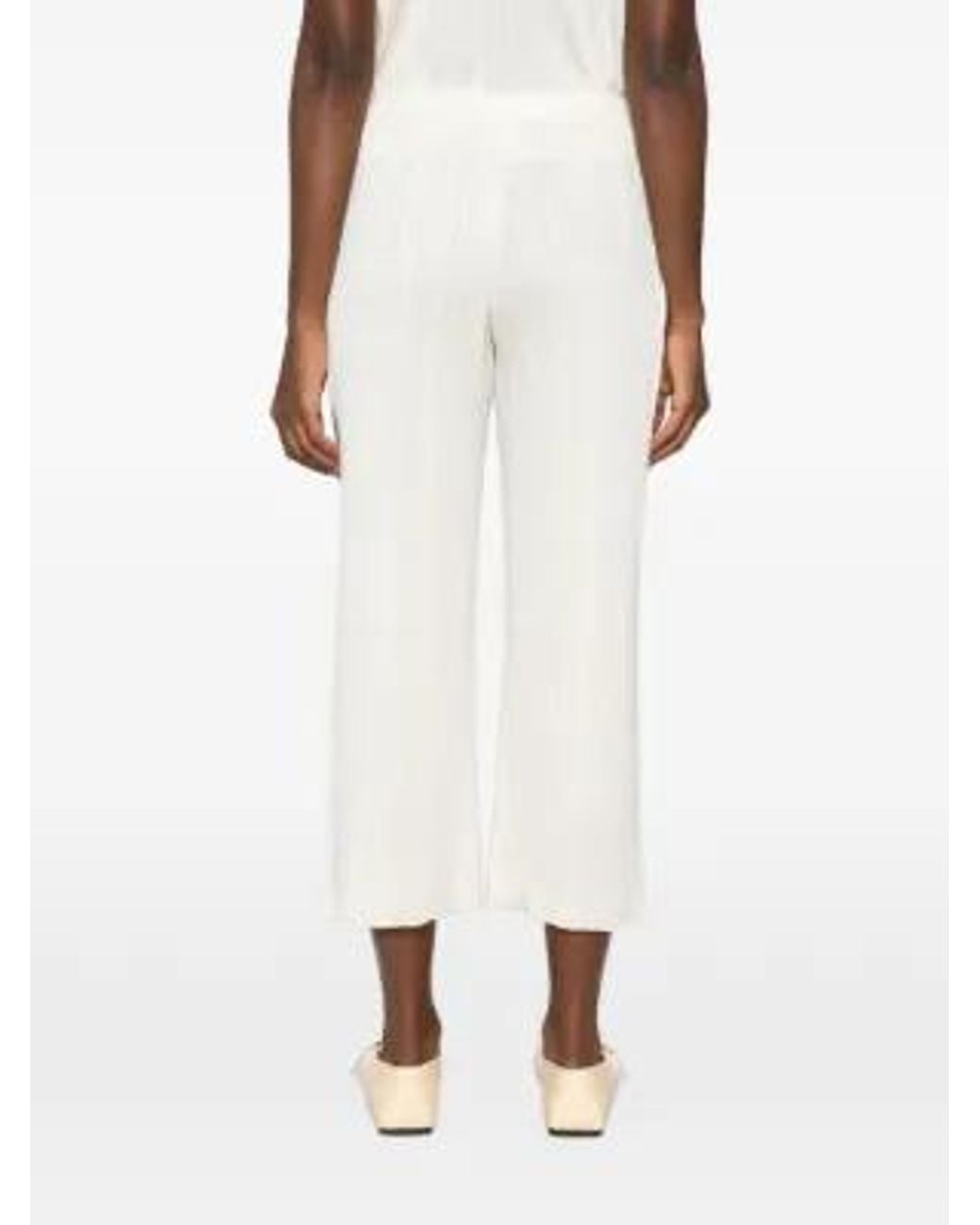 Pleats Please Issey Miyake White Pleated Cropped Trousers