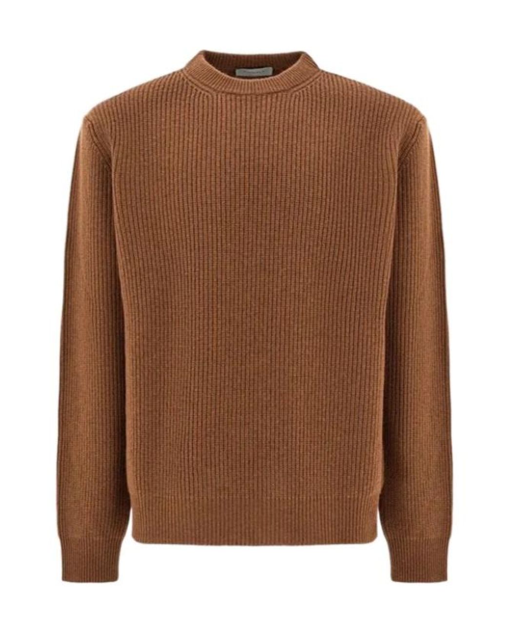 Canali Brown Ribbed Crew-Neck Knitted Sweater for men