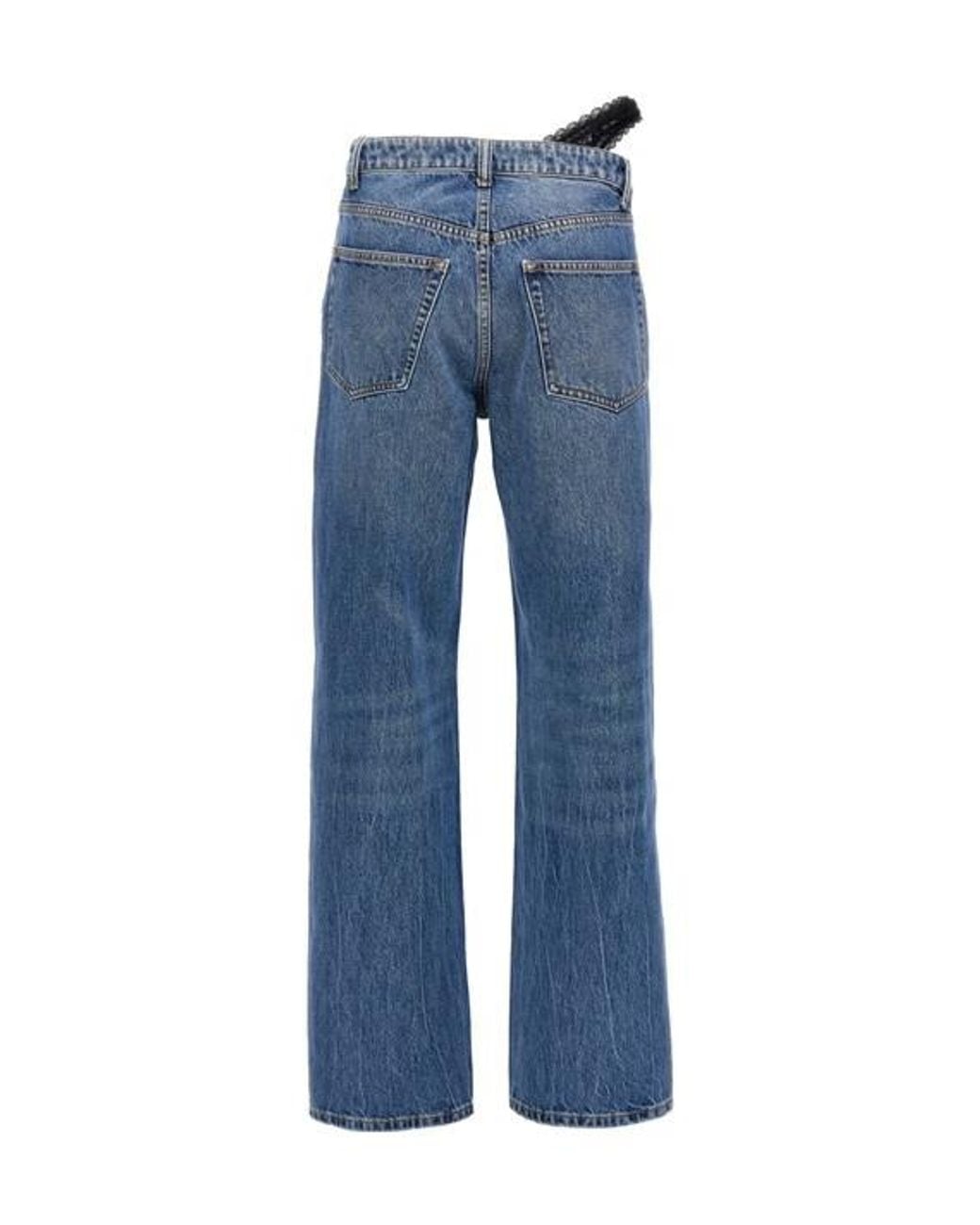 Alexander Wang Blue Asymmetrical Lace-Detailed Jeans