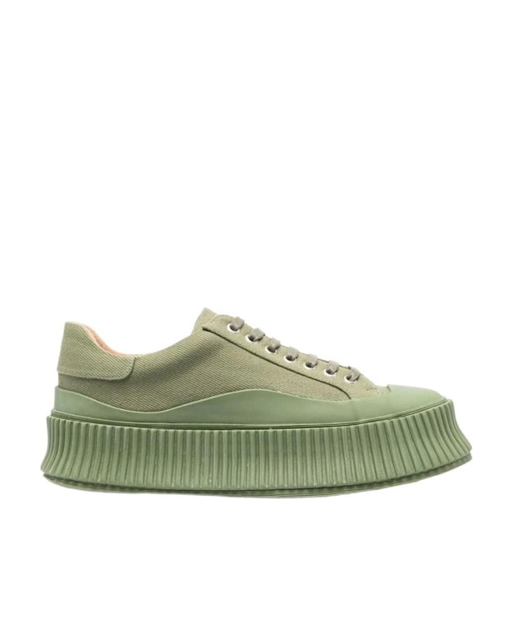 Jil Sander Green Round-Toe Chunky-Sole Sneakers