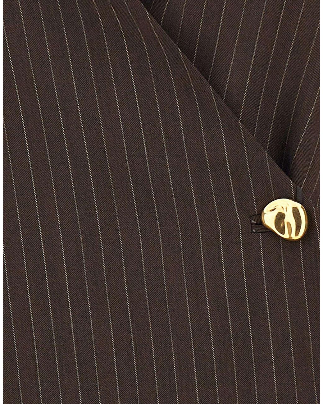Marella Brown Ranghi Pinstripe Sleeveless Blazer