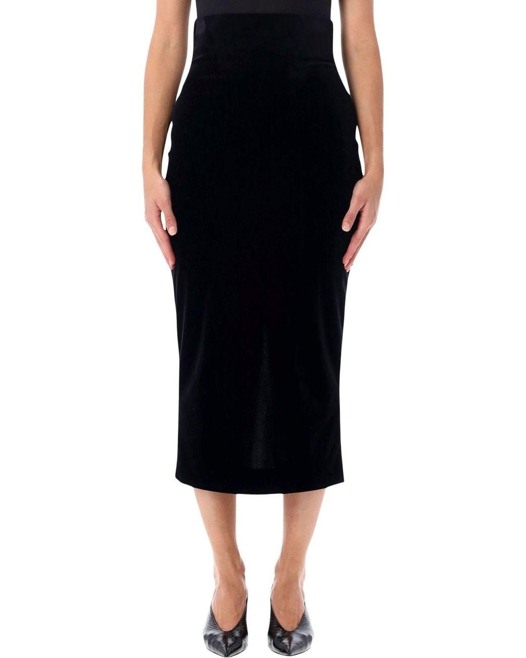 Alberta Ferretti Black High-Waist Midi Skirt