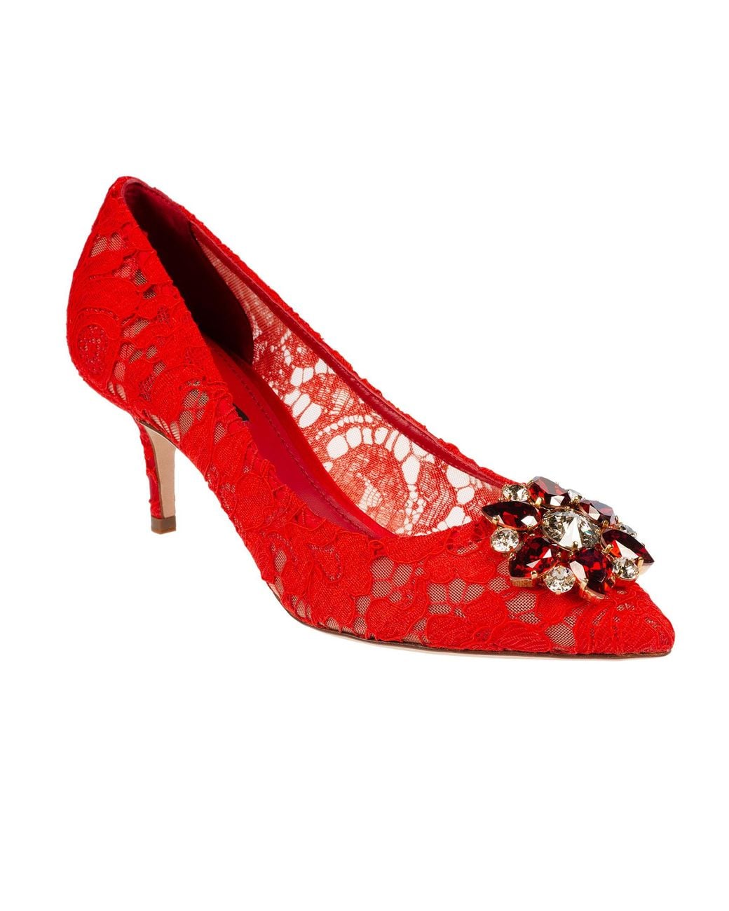 Dolce & Gabbana Red Bellucci Lace Embellished Pumps