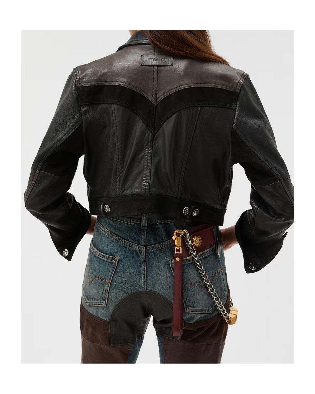 Versace Black Slim Leather Patchwork Jacket