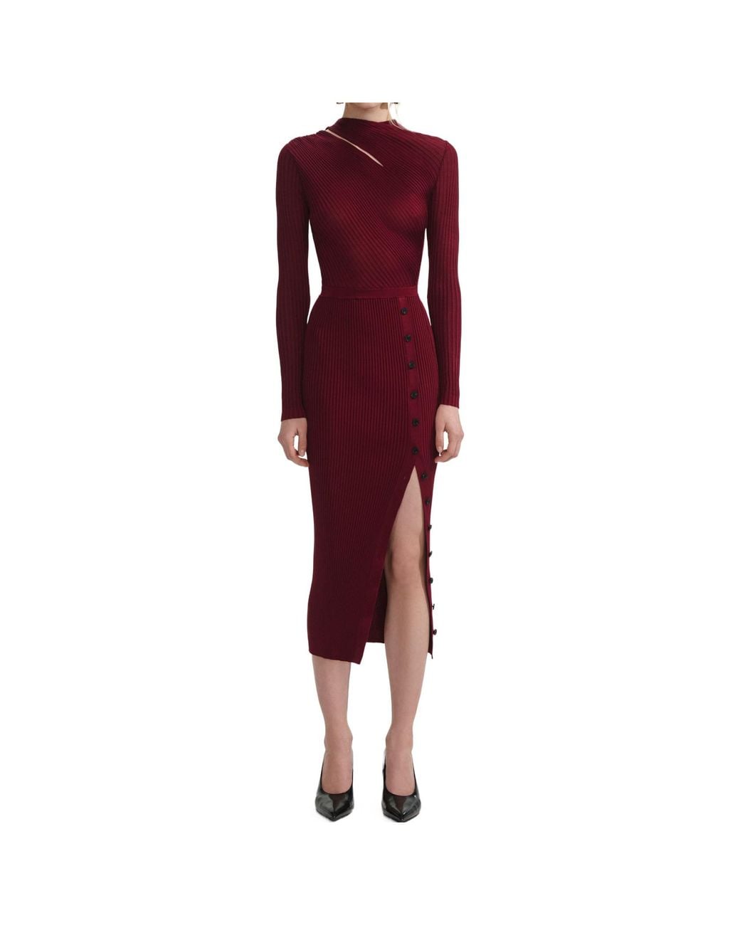 Self-Portrait Red Cut-Out Detailed Knitted Midi Dress