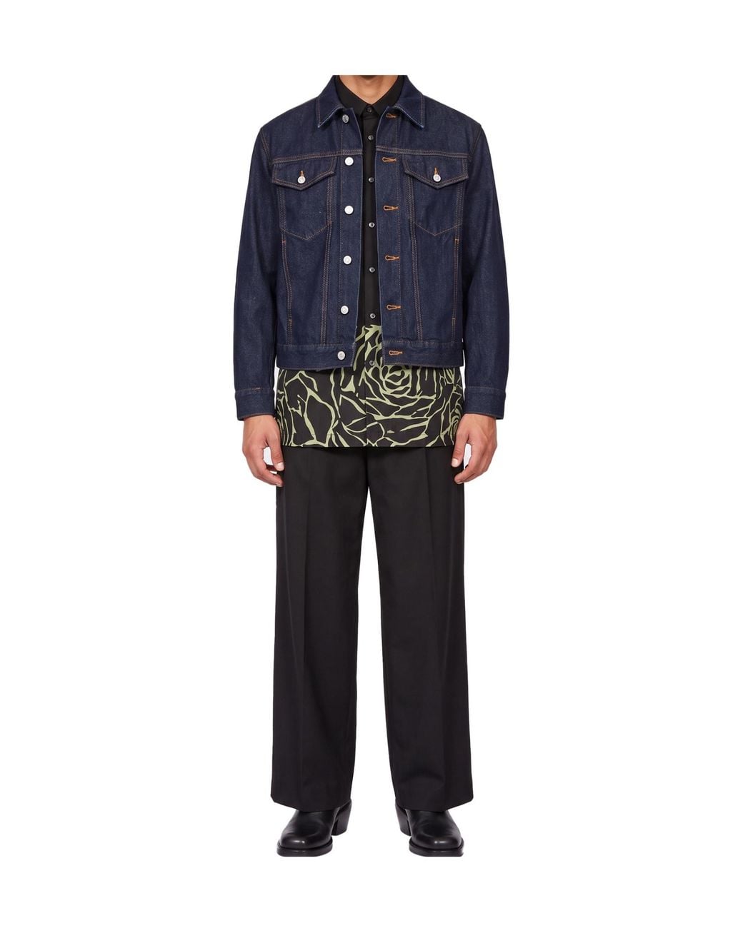 Dries Van Noten Blue Long-Sleeve Denim Jacket for men