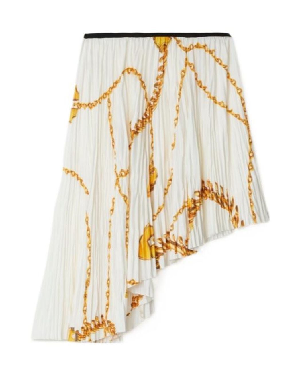 Burberry White Chain-Printed Pleated Asymmetric Skirt