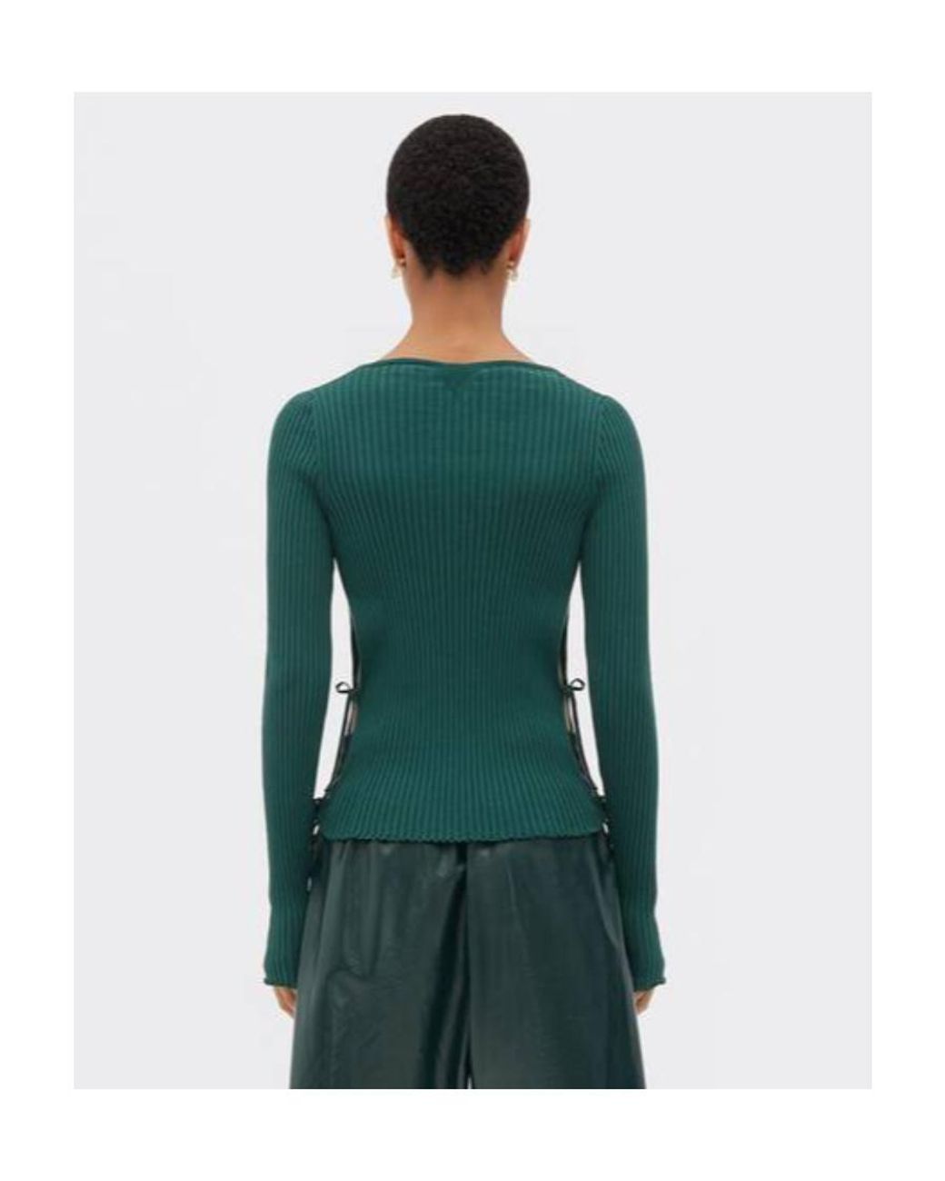 Bottega Veneta Green V-Neck Ribbed Jumper