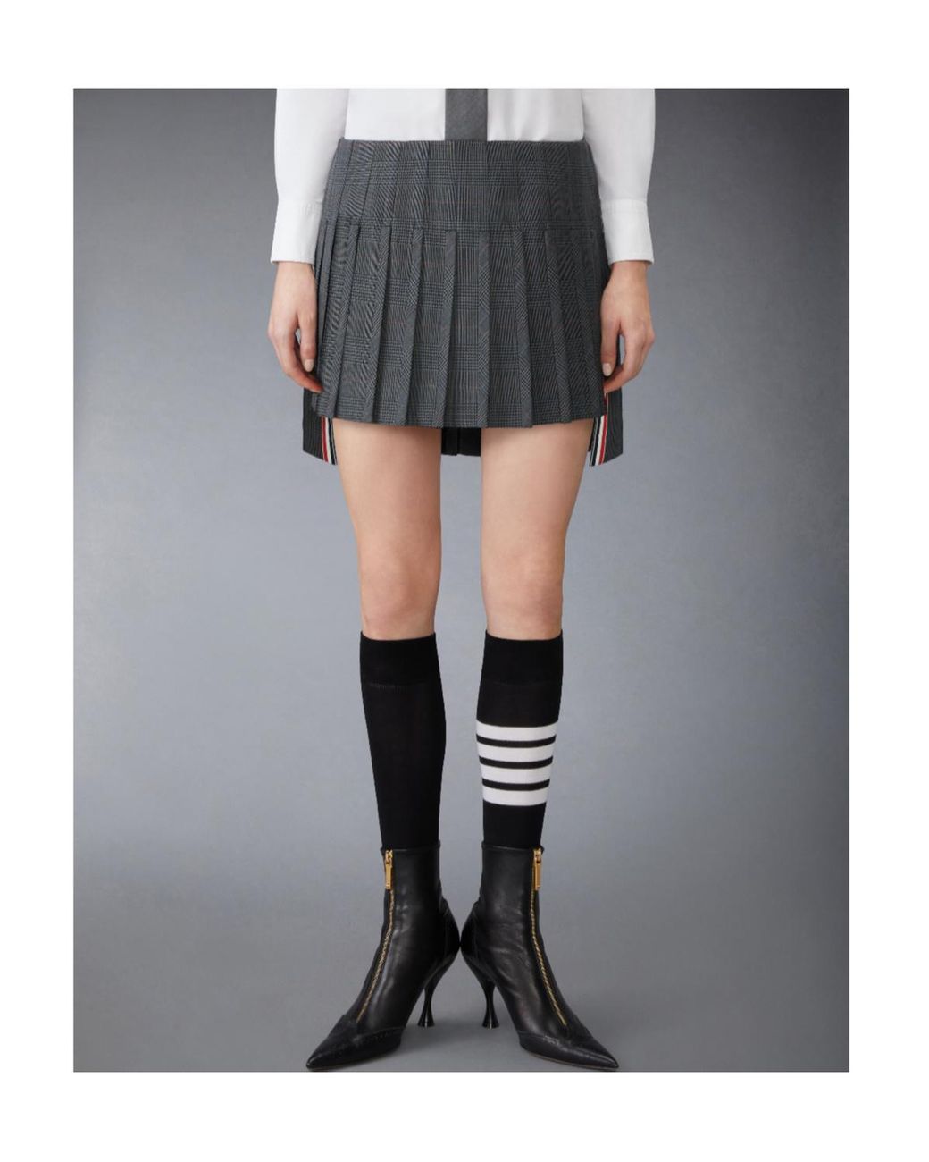Thom Browne Gray Low Rise Pleated Mini Skirt