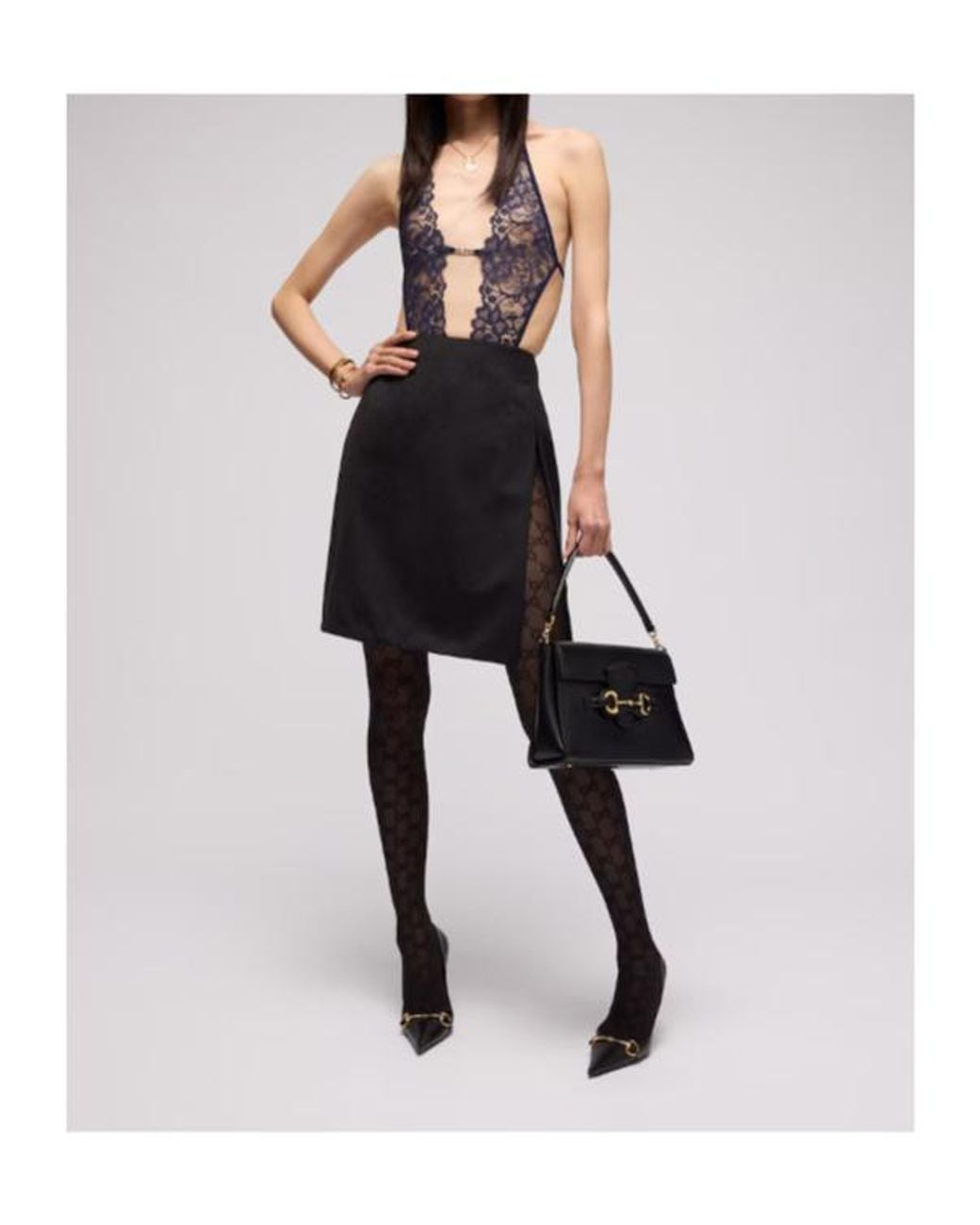 Gucci Black Stretch Wool Mini Skirt With Split