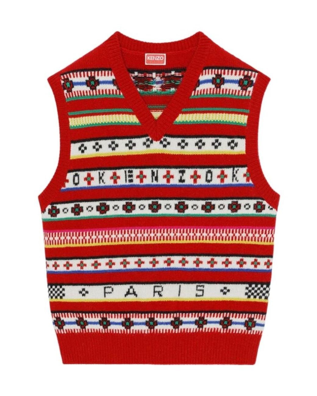 KENZO Red Logo Jacquard Knit Vest for men