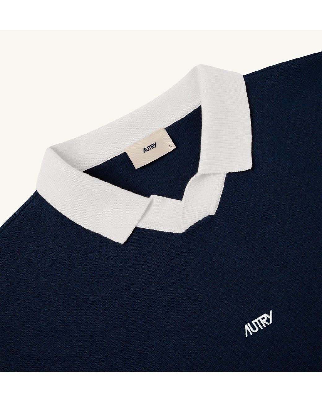 Autry Blue Contrast Collar Knitted Sweater for men