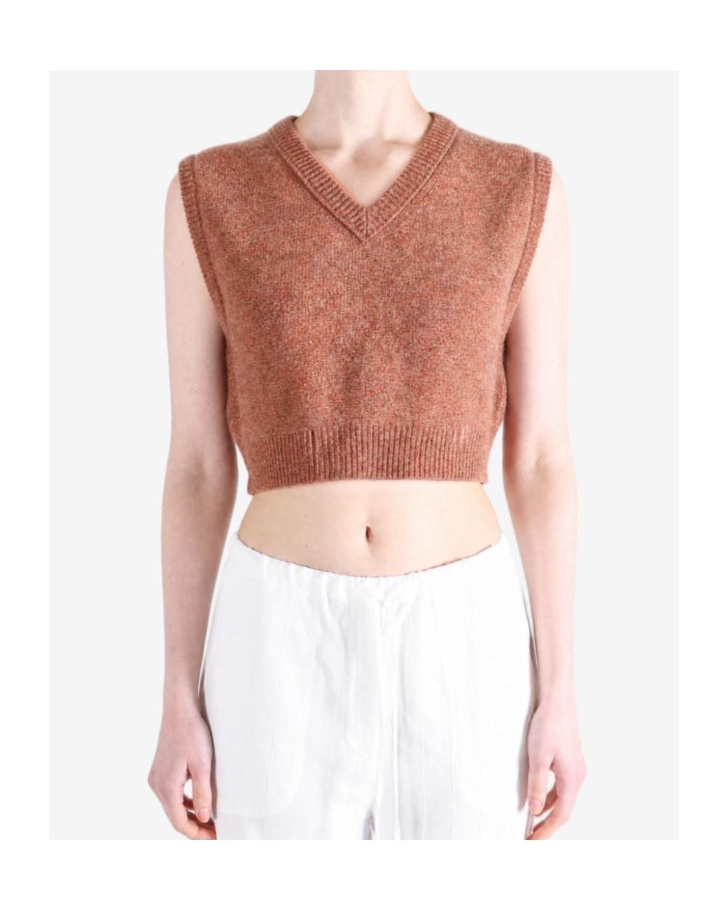 Lemaire Brown V-Neck Cropped Sweater Vest