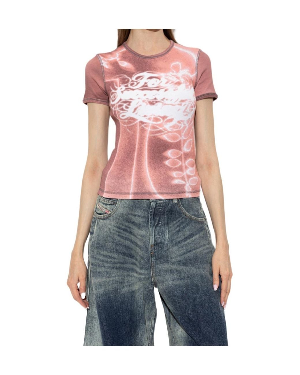 DIESEL Pink Ele Long Graphic T-Shirt