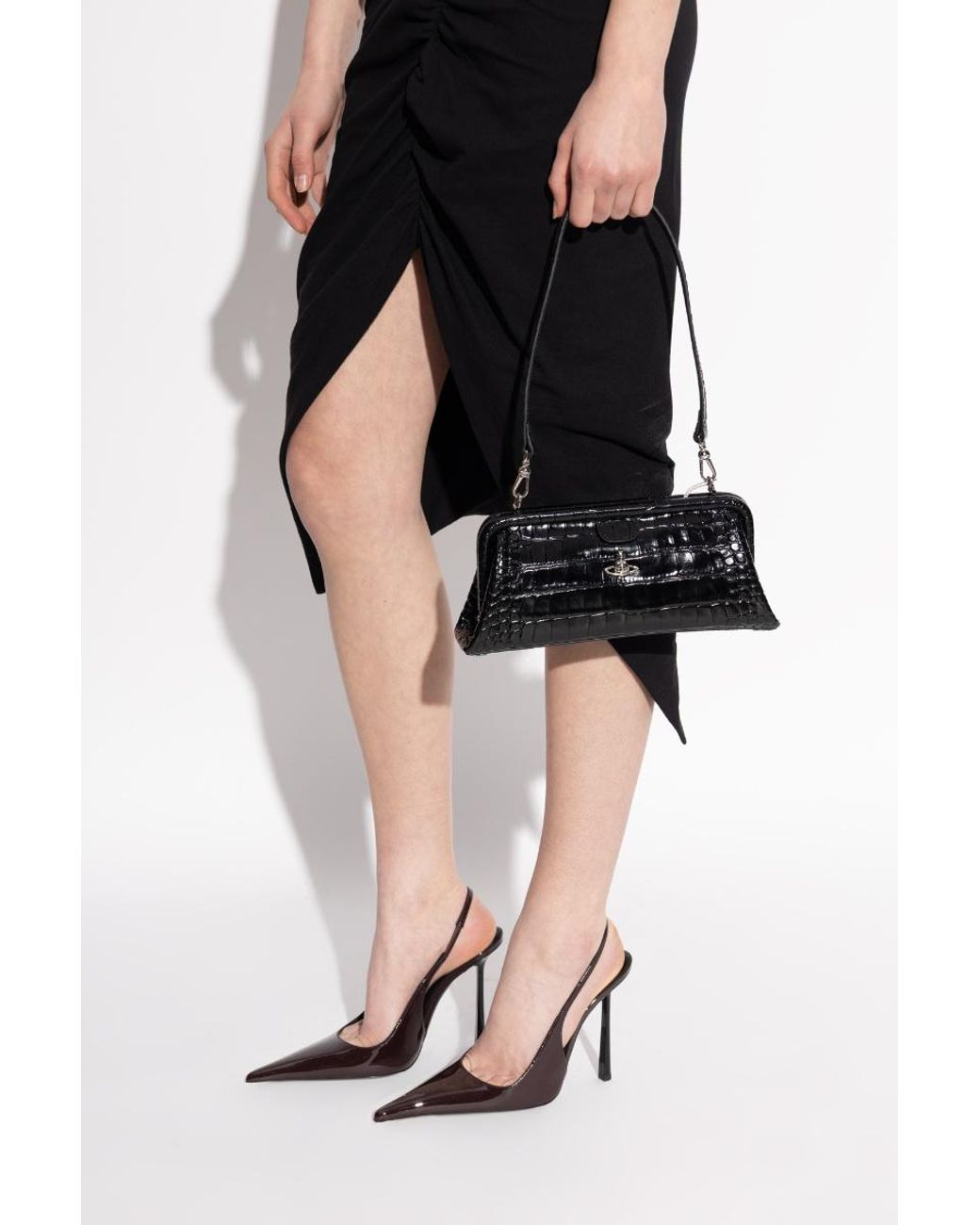 Vivienne Westwood Black Orb Plaque Embossed Shoulder Bag