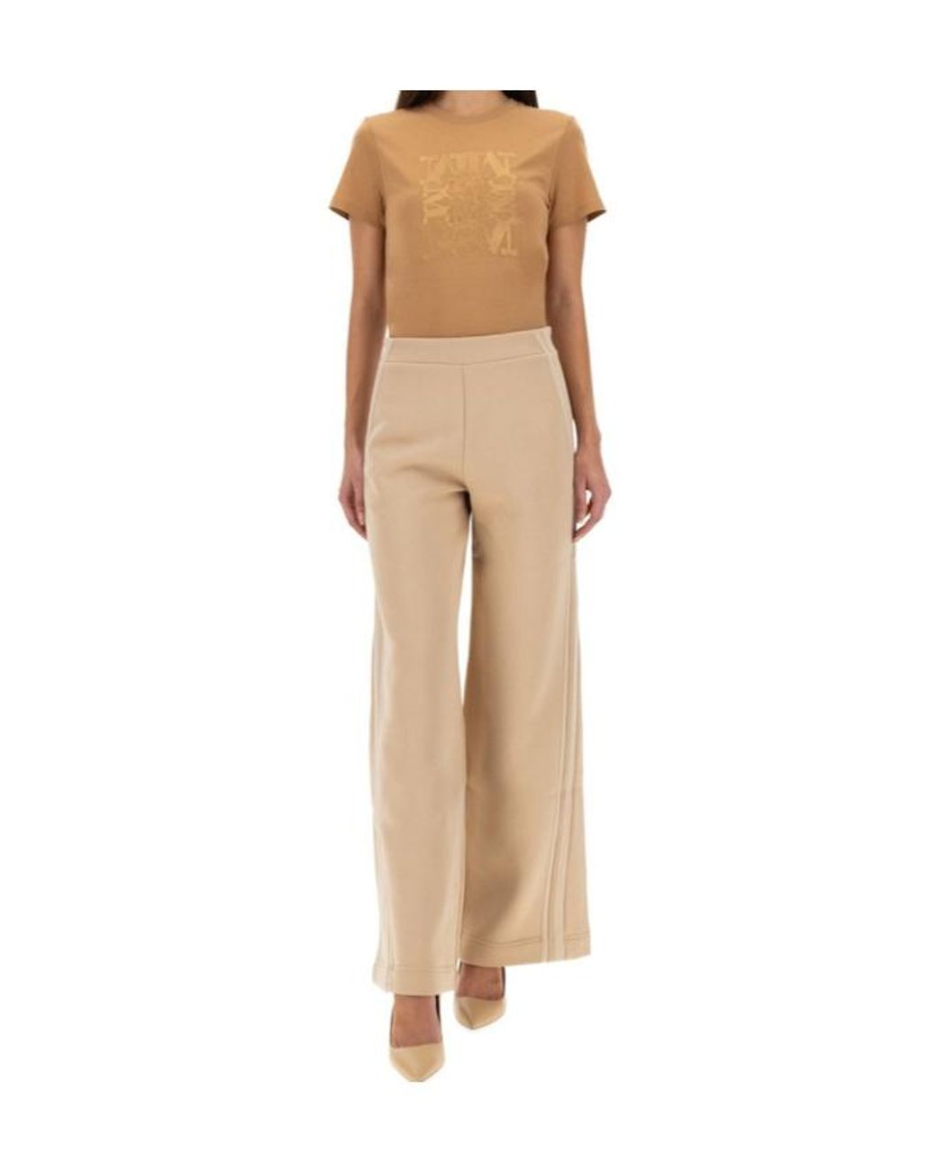 Max Mara Brown Logo Embroidered Crewneck T-Shirt